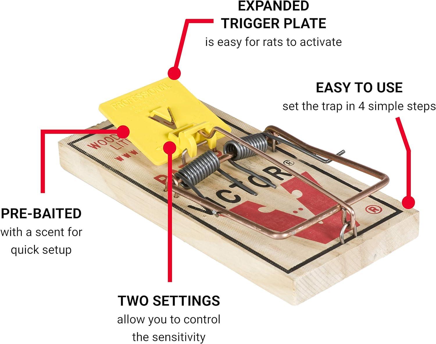 imageVictor M2059 Wide Plastic Pedal Sustainably Sourced FSC Wood Humane Snap Rat Traps 9 Wooden Traps12 Traps
