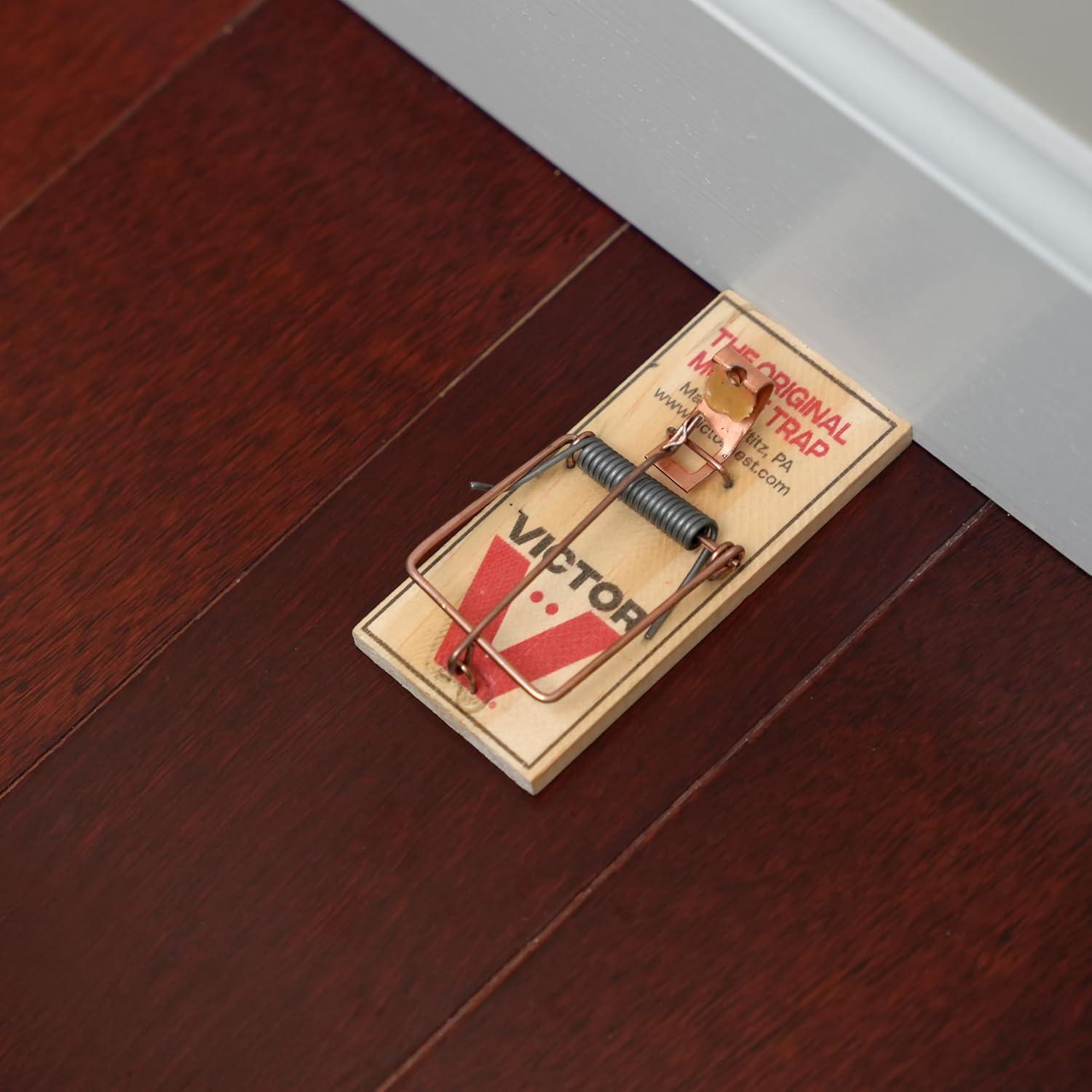 imageVictor Mouse Traps M03512 Plastic Pedal Sustainably Sourced FSC Wood Wooden Mouse Traps 12 Pack12 Metal Pedal Traps