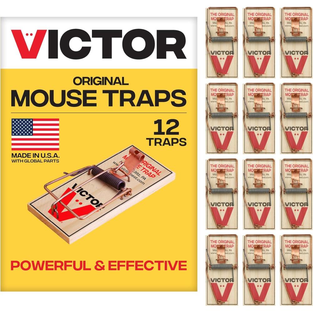 imageVictor Mouse Traps M03512 Plastic Pedal Sustainably Sourced FSC Wood Wooden Mouse Traps 12 Pack12 Metal Pedal Traps