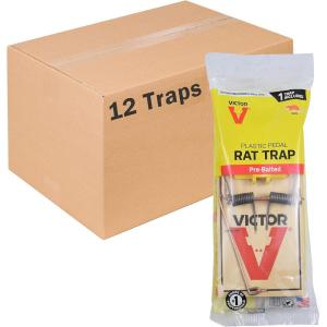 Victor M205-9 Wide Plastic Pedal Sustainably Sourced FSC Wood Humane Snap Rat Traps – 9 Wooden Traps(12 Traps)