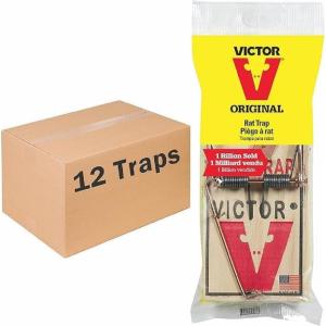 Victor Metal Pedal Sustainably Sourced FSC Wood Humane Snap Rat Trap – M200 – Kill Rats in Homes and Businesses – 12 Wooden Traps – 12 Pack