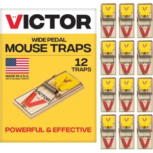 Victor Mouse Traps M035-12, Plastic Pedal, Sustainably Sourced FSC Wood, Wooden Mouse Traps, 12 Pack(12 Plastic Pedal Traps)