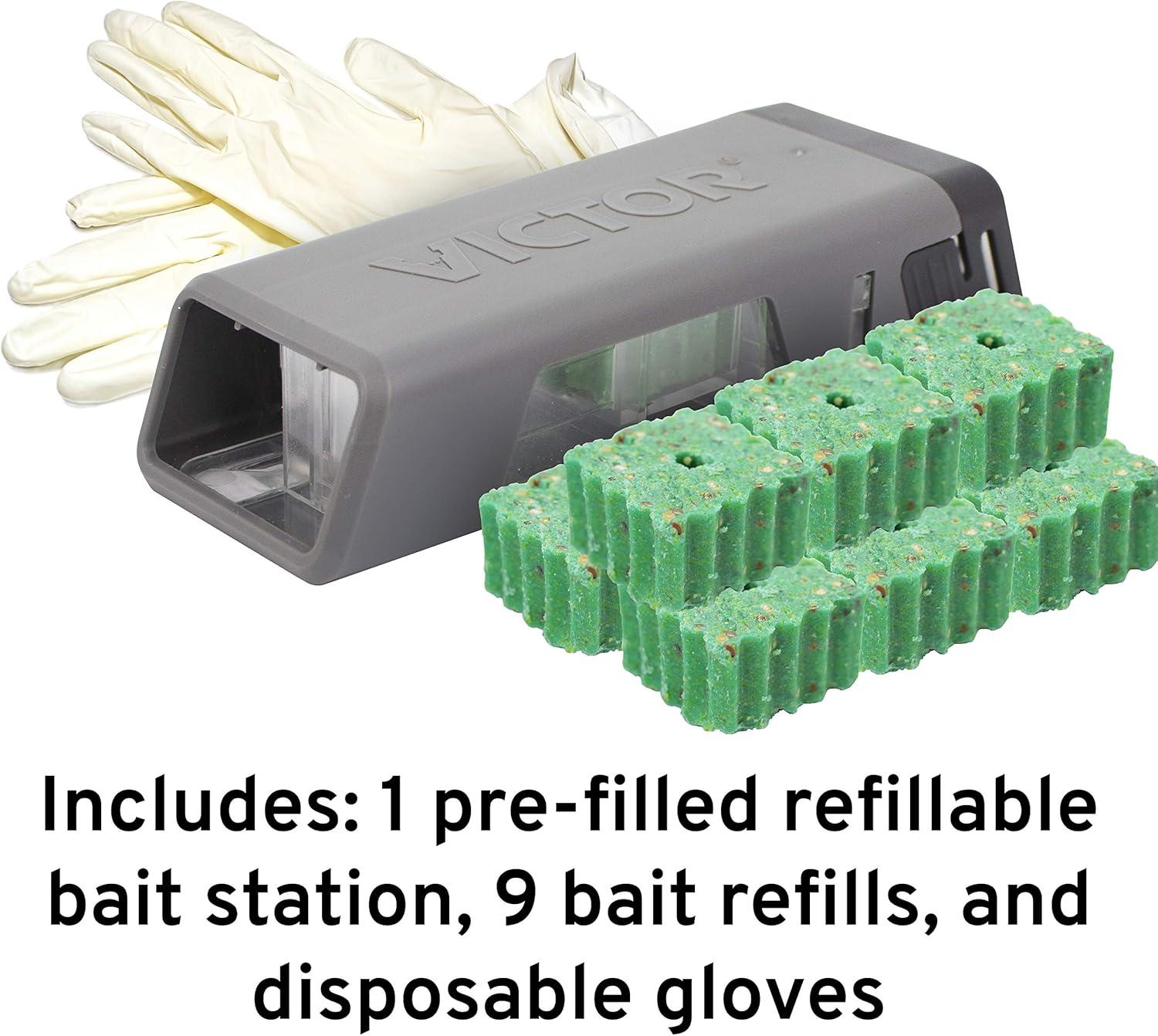 imageVictor FastKill Brand Refillable Mouse Poison Bait Station 10 Baits M922 10 Mouse Baits with 1 Refillable Station Attract and Kill Mice10 Pack