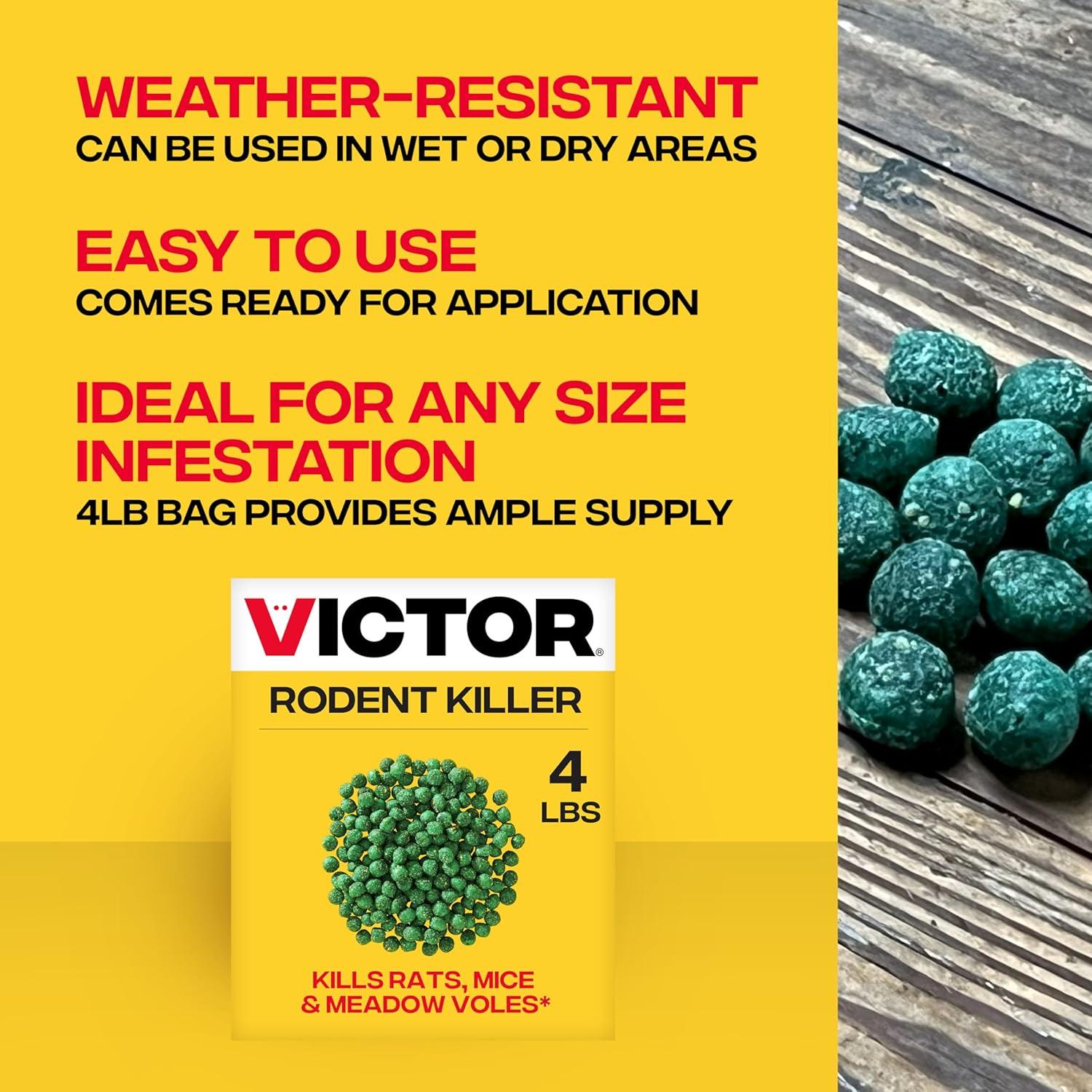 imageVictor Rat Poisoning for Inside ampamp Outside Use Kills Rats Mice Meadow Voles Mouse Poisoning for Indoor ampamp Outdoor Areas ReadytoUse 4 lb Bag M925Rodent Killer