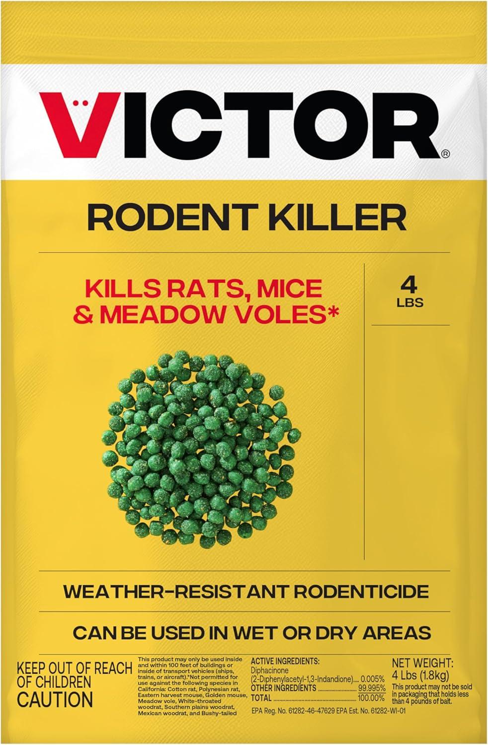 imageVictor Rat Poisoning for Inside ampamp Outside Use Kills Rats Mice Meadow Voles Mouse Poisoning for Indoor ampamp Outdoor Areas ReadytoUse 4 lb Bag M925Rodent Killer