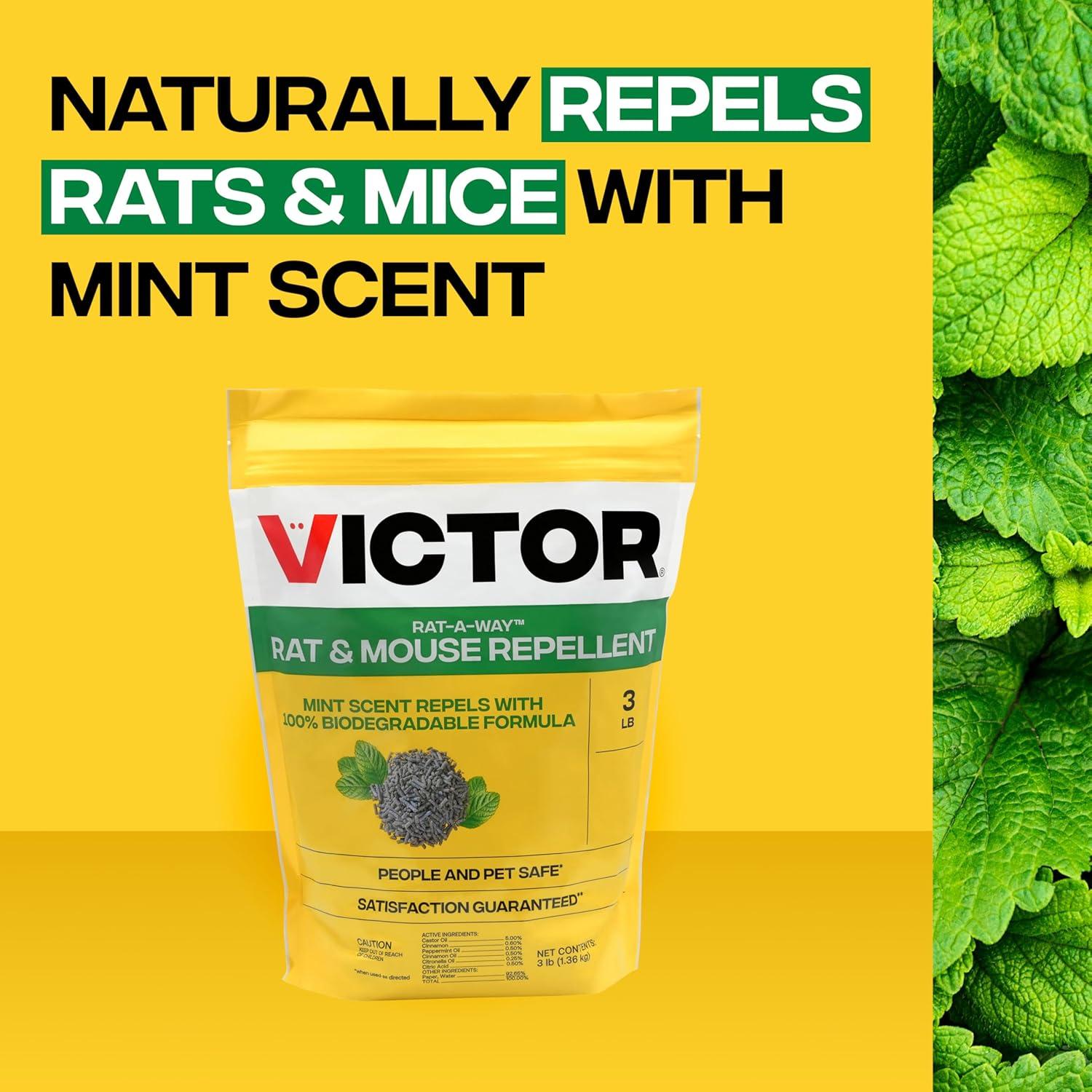 imageVictor RatAWay Rat ampamp Mouse Repellent Repel Rodents Outdoors with Essential Oils Biodegradable Pellets Natural NonToxic ampamp PoisonFree Rodent Repeller for Rats and Mice M807 3 lb Bag1 Count Pack of 1