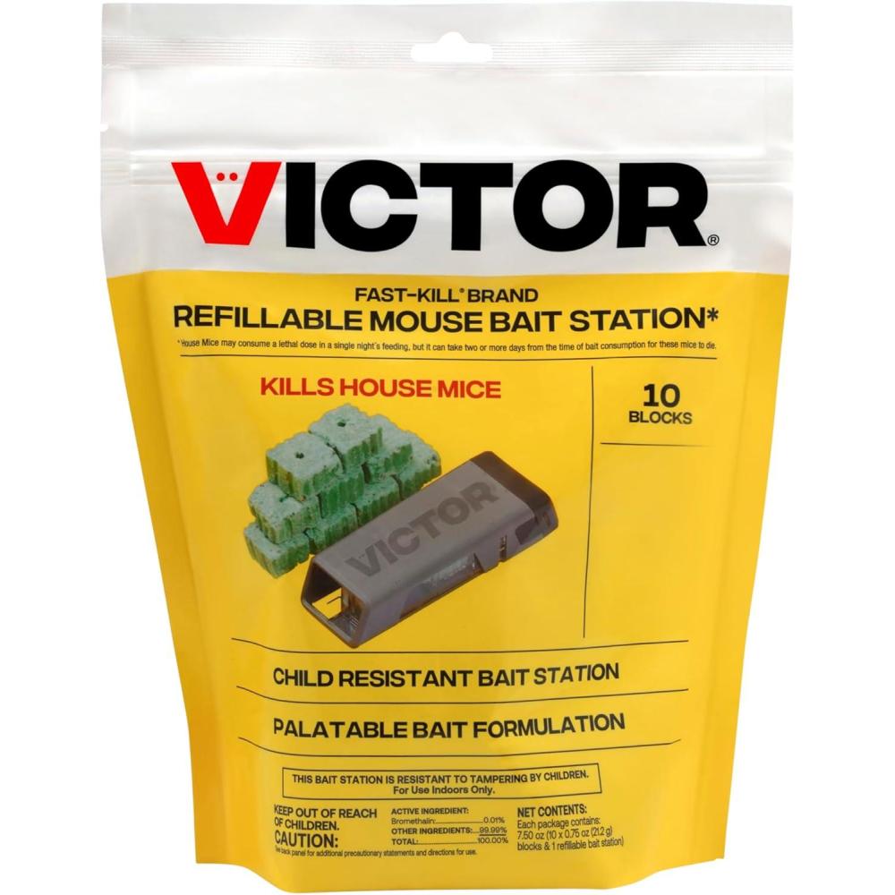 imageVictor FastKill Brand Refillable Mouse Poison Bait Station 10 Baits M922 10 Mouse Baits with 1 Refillable Station Attract and Kill Mice10 Pack