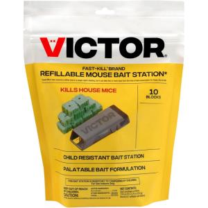 Victor Fast-Kill Brand Refillable Mouse Poison Bait Station – 10 Baits – M922 – 10 Mouse Baits with 1 Refillable Station – Attract and Kill Mice(10 Pack)