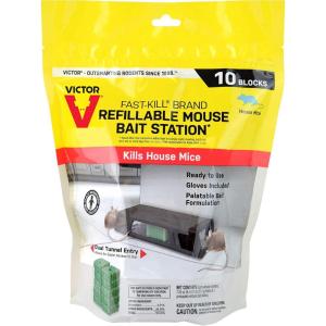 Victor Fast-Kill Brand Refillable Mouse Poison Bait Station – 10 Baits – M922 – 10 Mouse Baits with 1 Refillable Station – Attract and Kill Mice(60 Pack)