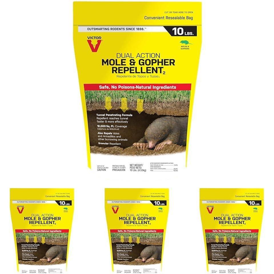 imageVictor Mole and Gopher Repellent Repels Mole Gopher Vole and Other Burrowing Animals Repel Rodents Outdoors M70022 10 lb Bag160 Ounce Pack of 4