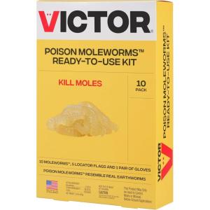 Victor Poison Moleworms – M6009 – 10 Worms, 5 Tunnel Locator Flags – Kills Moles Outdoors