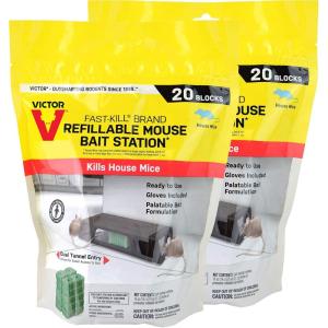 Victor Fast-Kill Brand Refillable Mouse Poison Bait Station – 20 Baits – Dual Entry Design – M923(2 Pack)