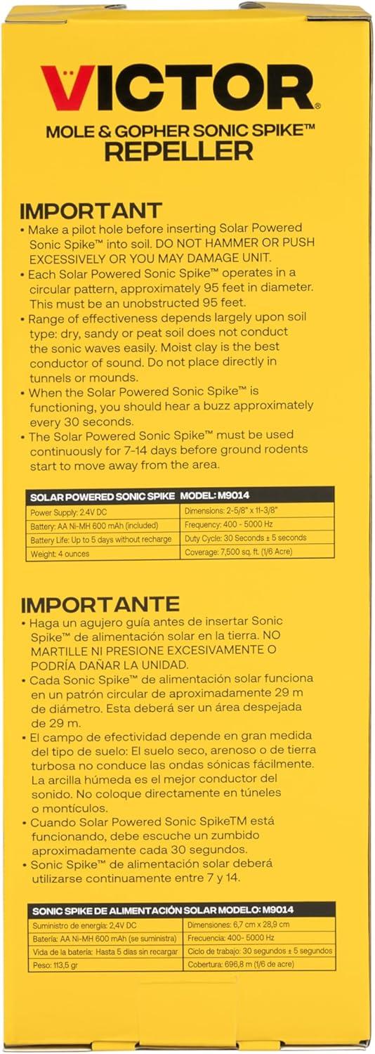 image:imageVictor Mole and Gopher Solar Powered Sonic Spike Outdoor Mole and Gopher Repellent M9014 Chemical Free Solution SolarPowered1 Count Pack of 4